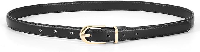 JASGOOD Womens Thin Leather Belt Skinny Faux Leather Belt for Jeans Dress with Gold Alloy Buckle | Amazon (US)