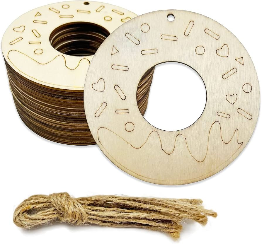 20pcs Unfinished Wood Donuts - Donuts Wood Cutouts for DIY Crafts - Wooden Donuts Shaped Hanging ... | Amazon (US)