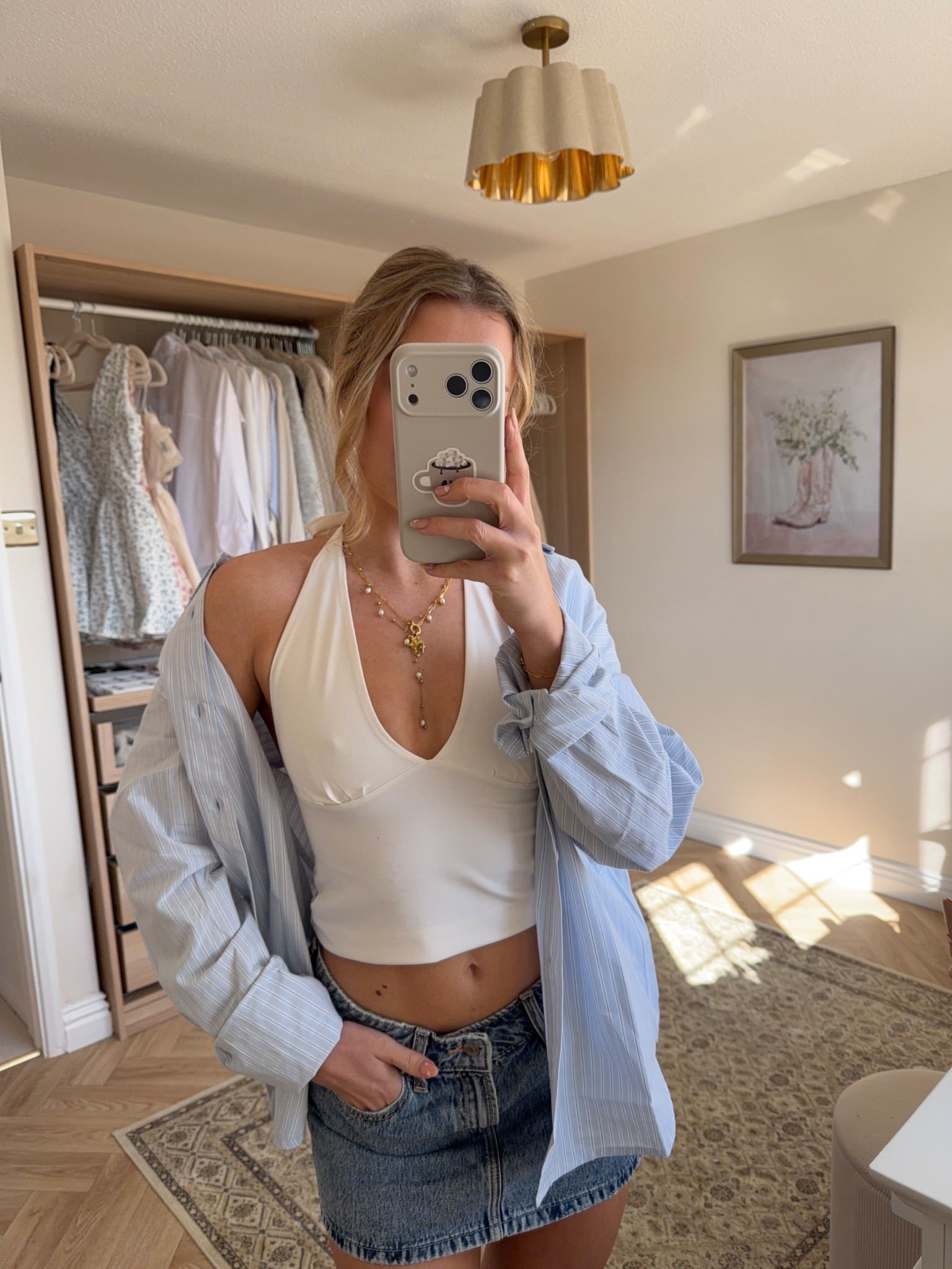 Organic basics double lined halter top and blue stripe shirt✨

#LTKuk #LTKspring