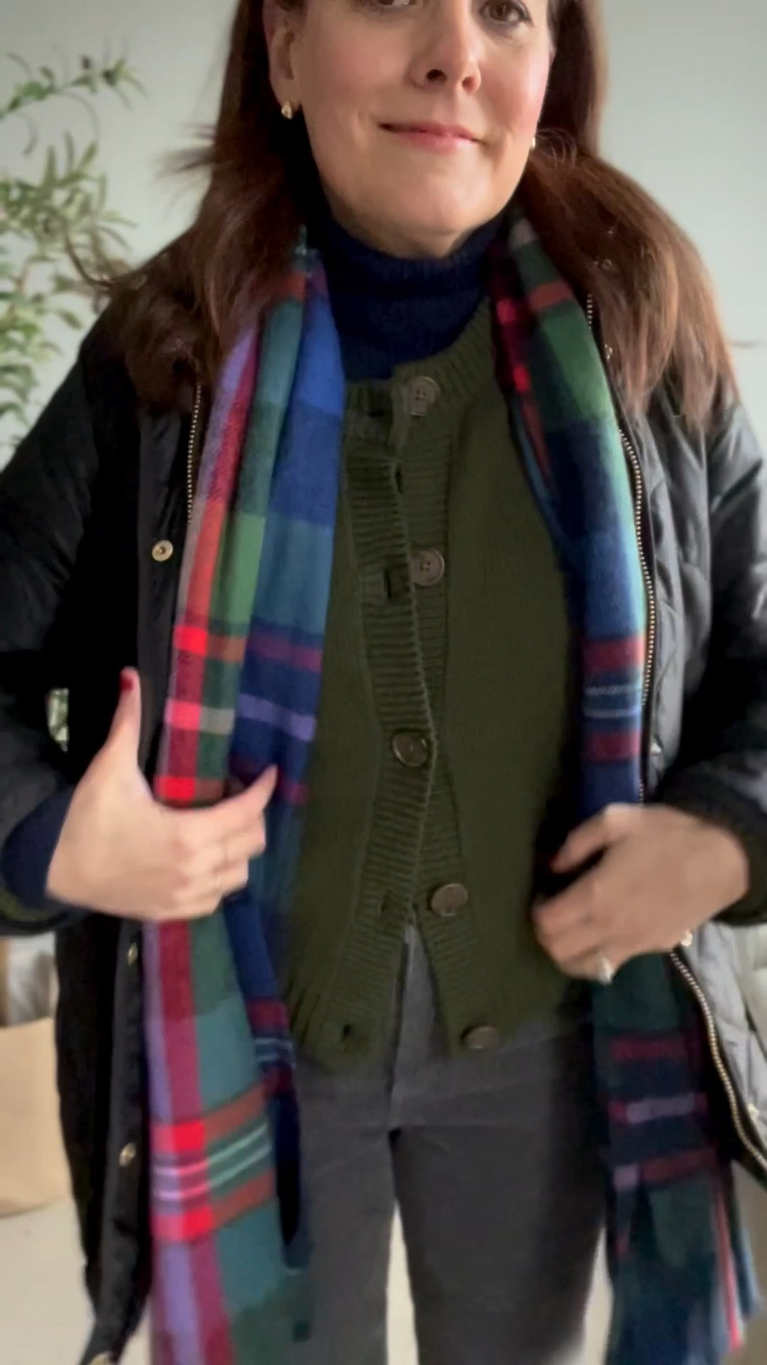 Today’s errands outfit. It was cold but this outfit was cozy enough that I could leave my coat in the car when I ran into stores. I love blue and green together and especially when this plaid scarf adds to the festive vibe.  This green cardigan is sold out. I linked a similar one. These grey straight cords from LOFT fit true to size. I’m wearing this quince quilted jacket in a size medium.

#LTKOver40 #LTKootd #LTKMidsize
