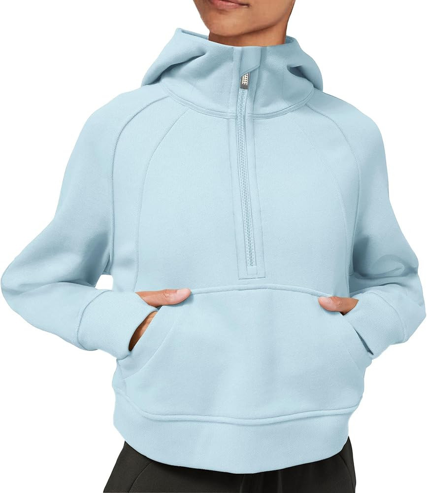 LASLULU Womens Hoodies Fleece Lined Collar Pullover 1/2 Zipper Sweatshirts Long Sleeve Crop Tops ... | Amazon (US)