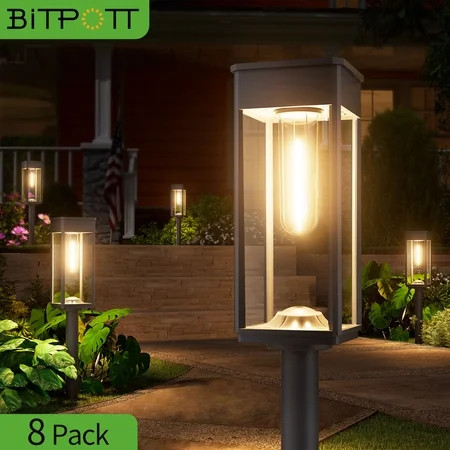 BITPOTT 8 Pack Bright Solar Pathway Lights Outdoor Waterproof IP65, Auto On/Off Solar Outdoor Lights | Walmart (US)