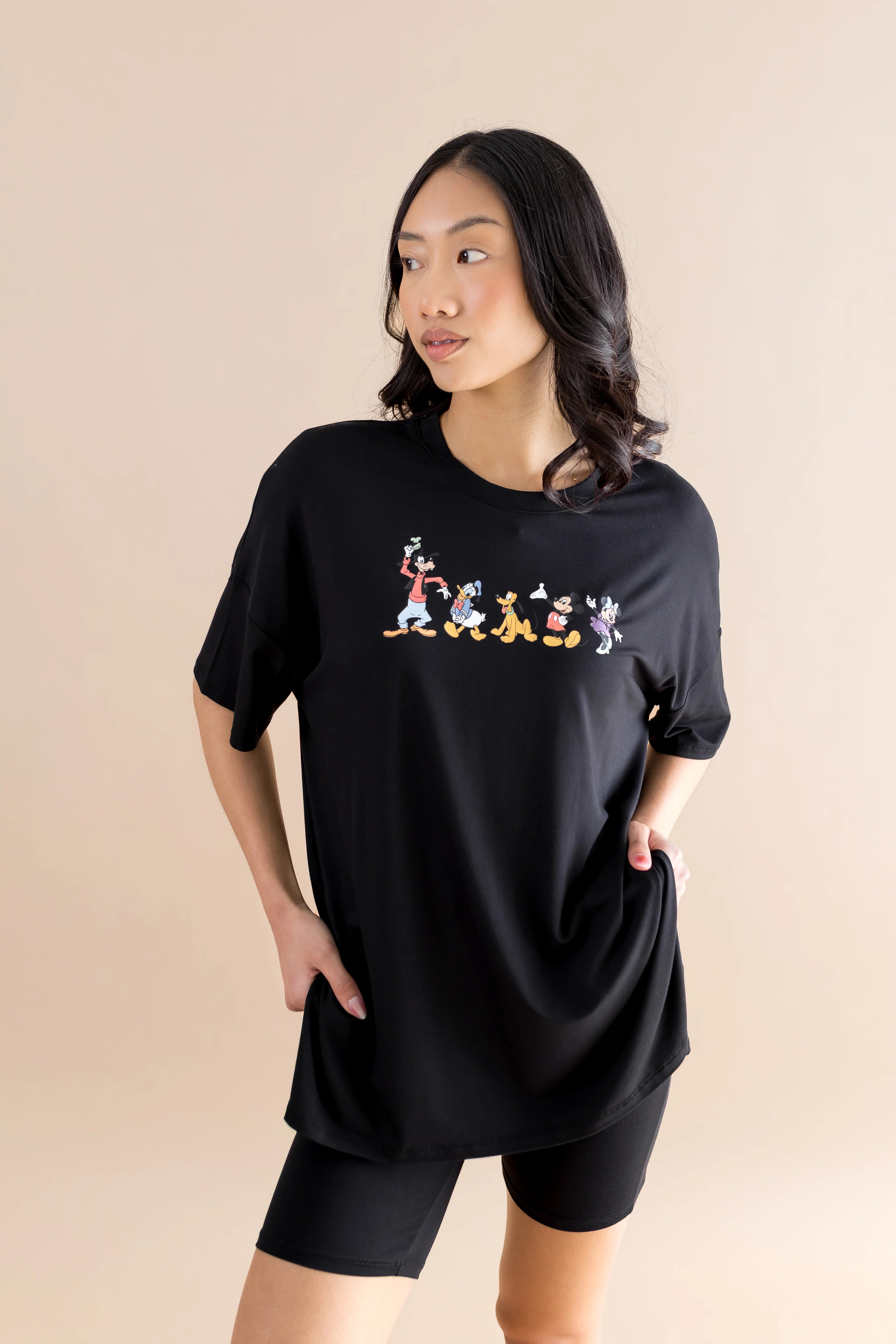 Women\u2019s Biker Short Set in Mickey and Friends on Midnight | Kyte Living