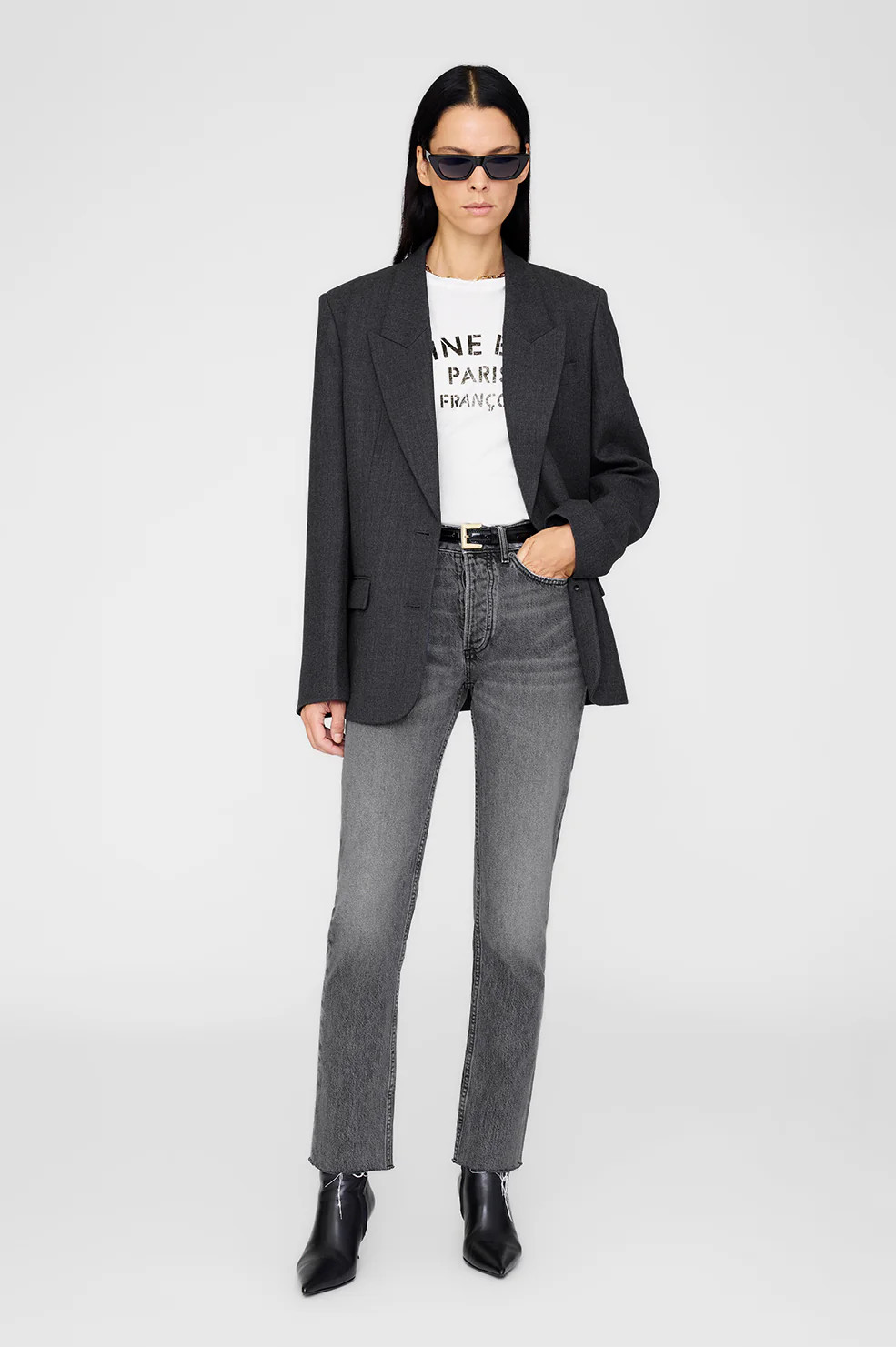 Ross Single-Breasted Blazer - Dark Heather Grey | Anine Bing