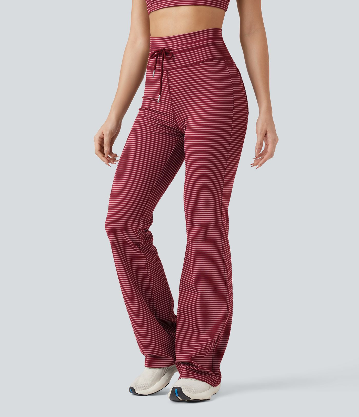 Women’s High Waisted Drawstring Stripe Flare Yoga Pants with Pockets - Halara | HALARA