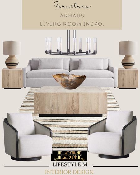 Living room Inspo. with Arhaus furniture and decor. Recreate this look my shopping the pieces below. 
White sofa, wood coffee table, wood end side tables, accent chairs, decorative bowls, table
lamp, area rug, wheel chandelier. 

#LTKhome #LTKSeasonal #LTKstyletip