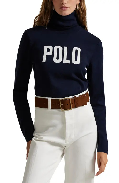 Polo Ralph Lauren Logo Turtleneck Sweater in Hunter Navy at Nordstrom, Size X-Large | Nordstrom