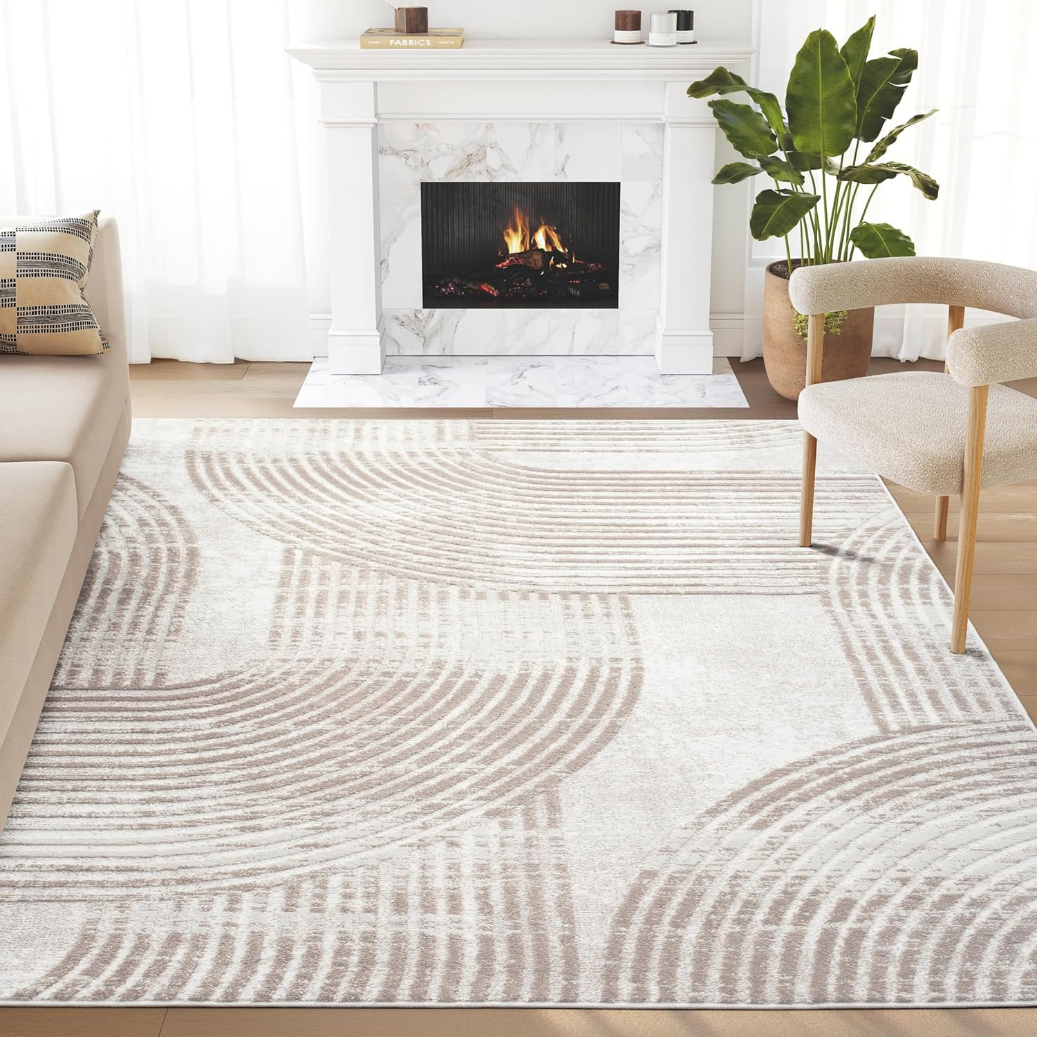 Abani Cream Area Rug for Living Room, Bedroom -Mid-Century Modern- 5' x 8' -Durable & Easy to Cle... | Amazon (US)