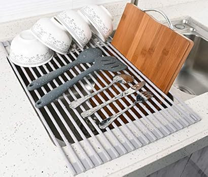 Surpahs Over The Sink Multipurpose Roll-Up Dish Drying Rack (Warm Gray, 17.5" x 13.1" - Small) | Amazon (US)