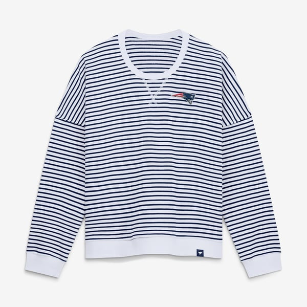 New England Patriots Fanatics Women's Striped Oversized French Terry Sweatshirt - White/Navy | Fanatics