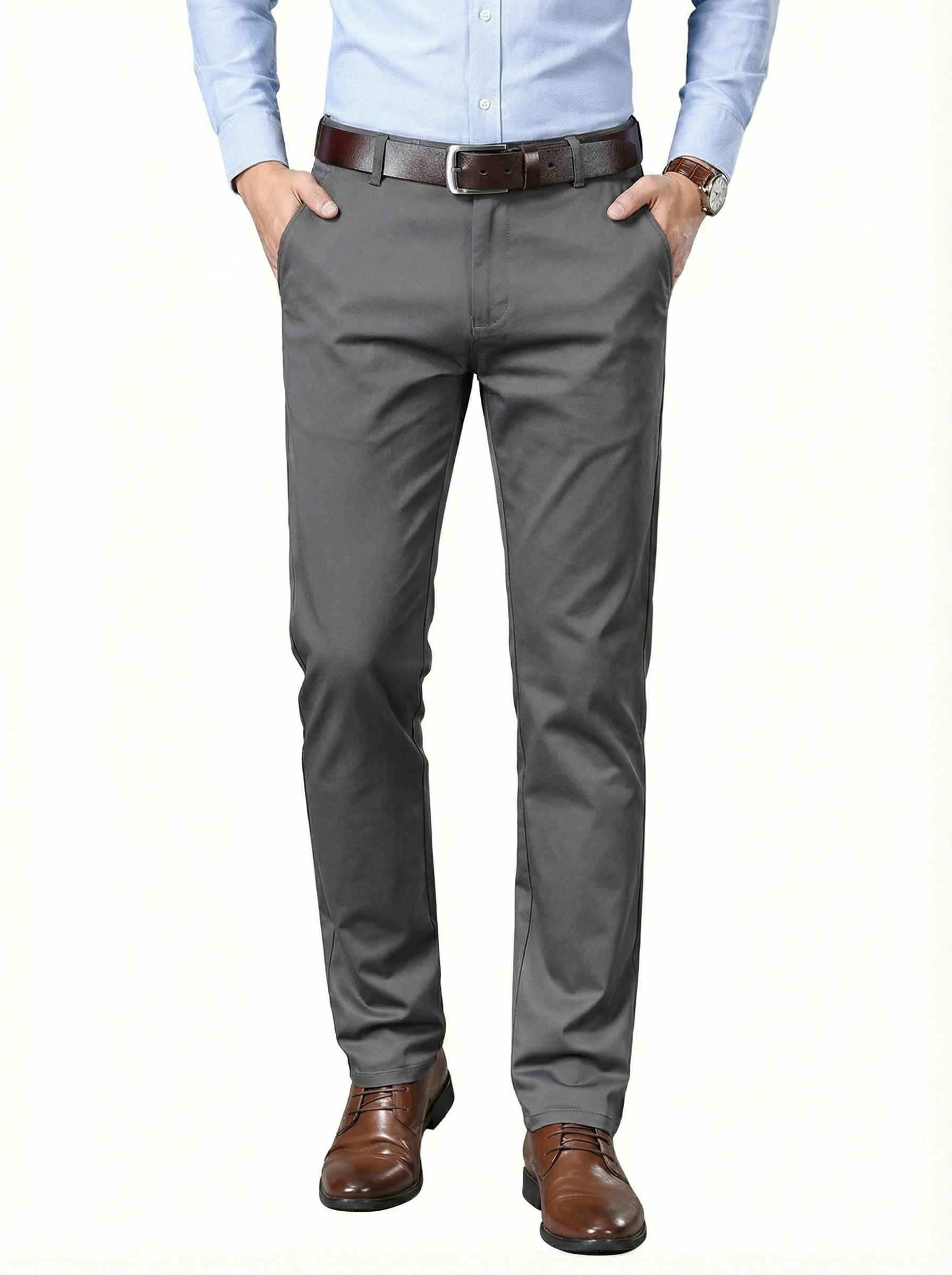 Men's Premium Cotton Dress Pants - Business Casual Straight Fit with Subtle Embroidery | Walmart (US)