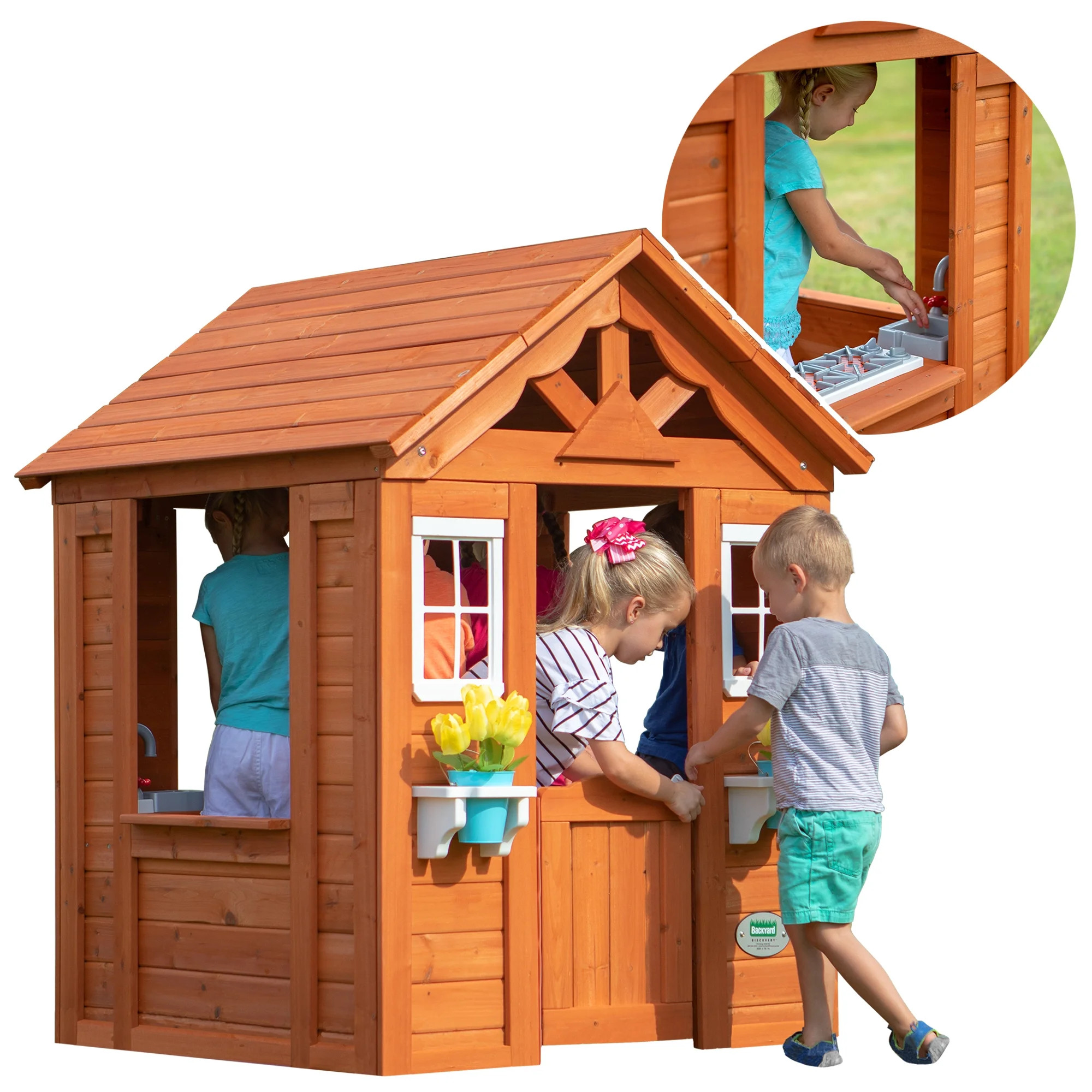 Backyard Discovery Timberlake Cedar Wooden Playhouse | Walmart (US)