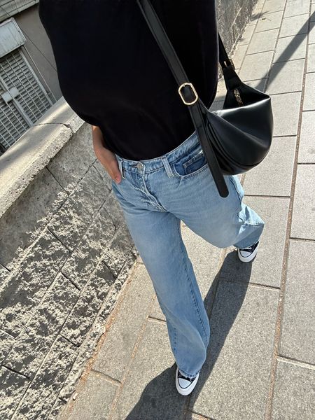 ✨ I love a good basic outfit; black cotton t shirt, FRAME boyfriend jeans, and a pair of chuck taylors; converse hi tops, raw blue denim, cotton t shirt

#LTKstyletip #LTKitbag #LTKshoecrush