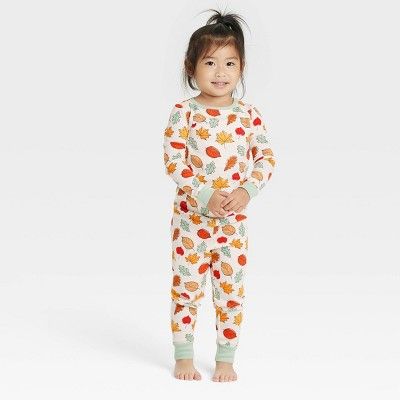 Toddler Fall Leaf Print Matching Family Pajama Set - Cream | Target