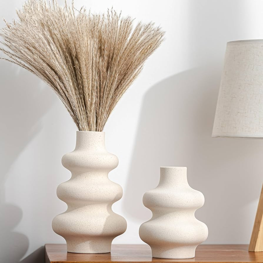 White Ceramic Vase Set of 2, Modern Dried Flower Vases, Spiral Vase Modern Home Decor Minimalist ... | Amazon (US)