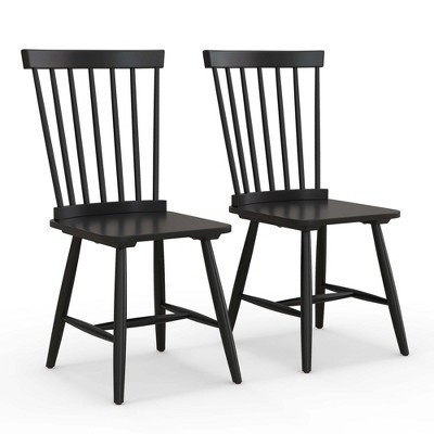 Costway Windsor Dining Chairs Set of 2 Armless Spindle Back Solid Rubber Wood Black | Target
