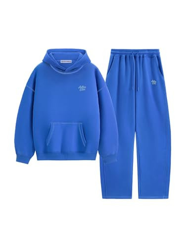 Aelfric Eden Sweatsuits Women 2 Piece Outfit Fall Fleece Tracksuit Matching Oversized Hoodies Baggy Sweatpants Set Blue X-Large | Amazon (US)