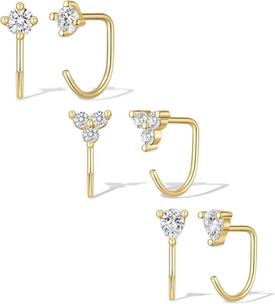 Backless Half Hoop Earrings Gold Silver Stay Closed Open Hoop Earrings for Women Small Huggie for... | Amazon (US)