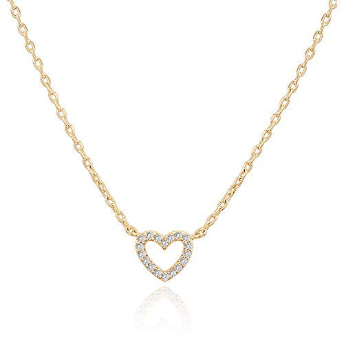 PAVOI 14K Yellow Gold Plated Cubic Zirconia Heart Necklace | Cute Dainty Love Pendant Necklaces for Women | Amazon (US)