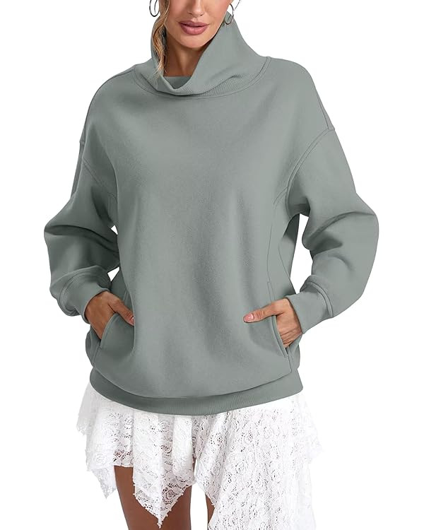 Womens Fleece Oversized Sweatshirts with Pocket Turtleneck Pullover Casual Long Sleeve Fall Tops ... | Amazon (US)