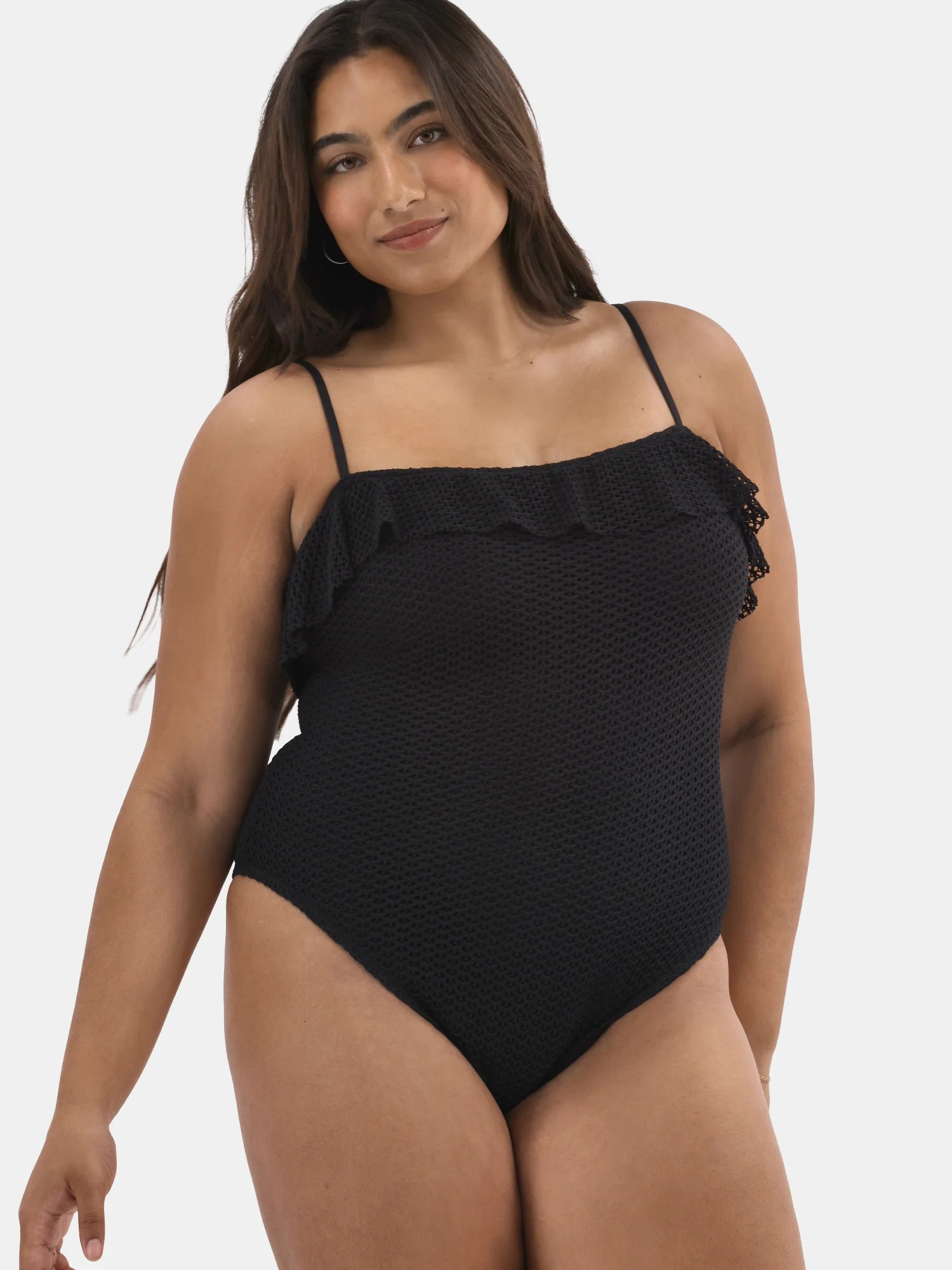 Celebrity Pink Women’s Ruffle Crochet One Piece Swimsuit, Sizes XS-XXL | Walmart (US)