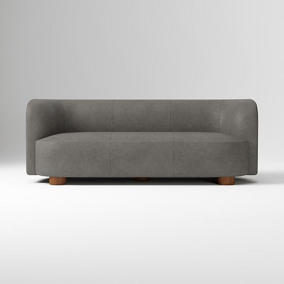 Laurent 86"" Sofa, Ludlow Leather, Gray Smoke, Cool Walnut | West Elm (US)