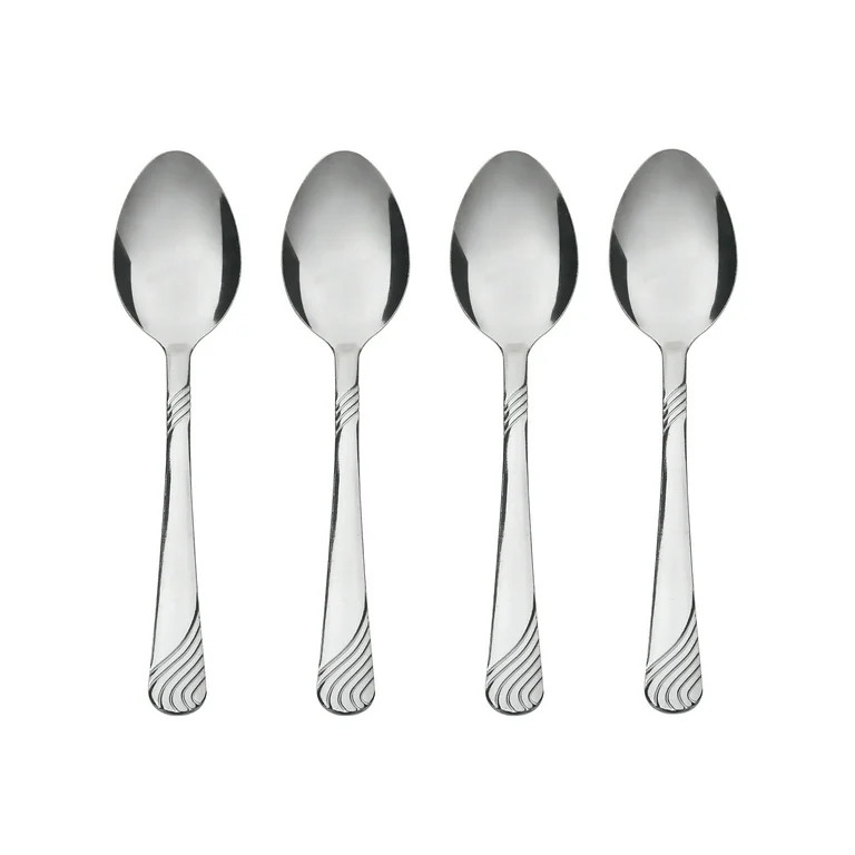 Mainstays Swirl Stainless Steel Teaspoon, Adult 4-Piece Set, Silver | Walmart (US)
