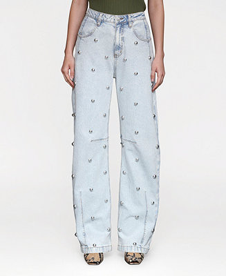 Avec Les Filles Women's All Over Stud Straight Leg Denim Jeans - Macy's | Macy's