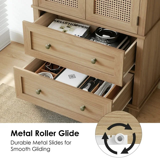 Homfa Storage Cabinet with Rattan Doors, Tall Cabinet Rattan Cabinet with Drawers, Accent Versati... | Walmart (US)