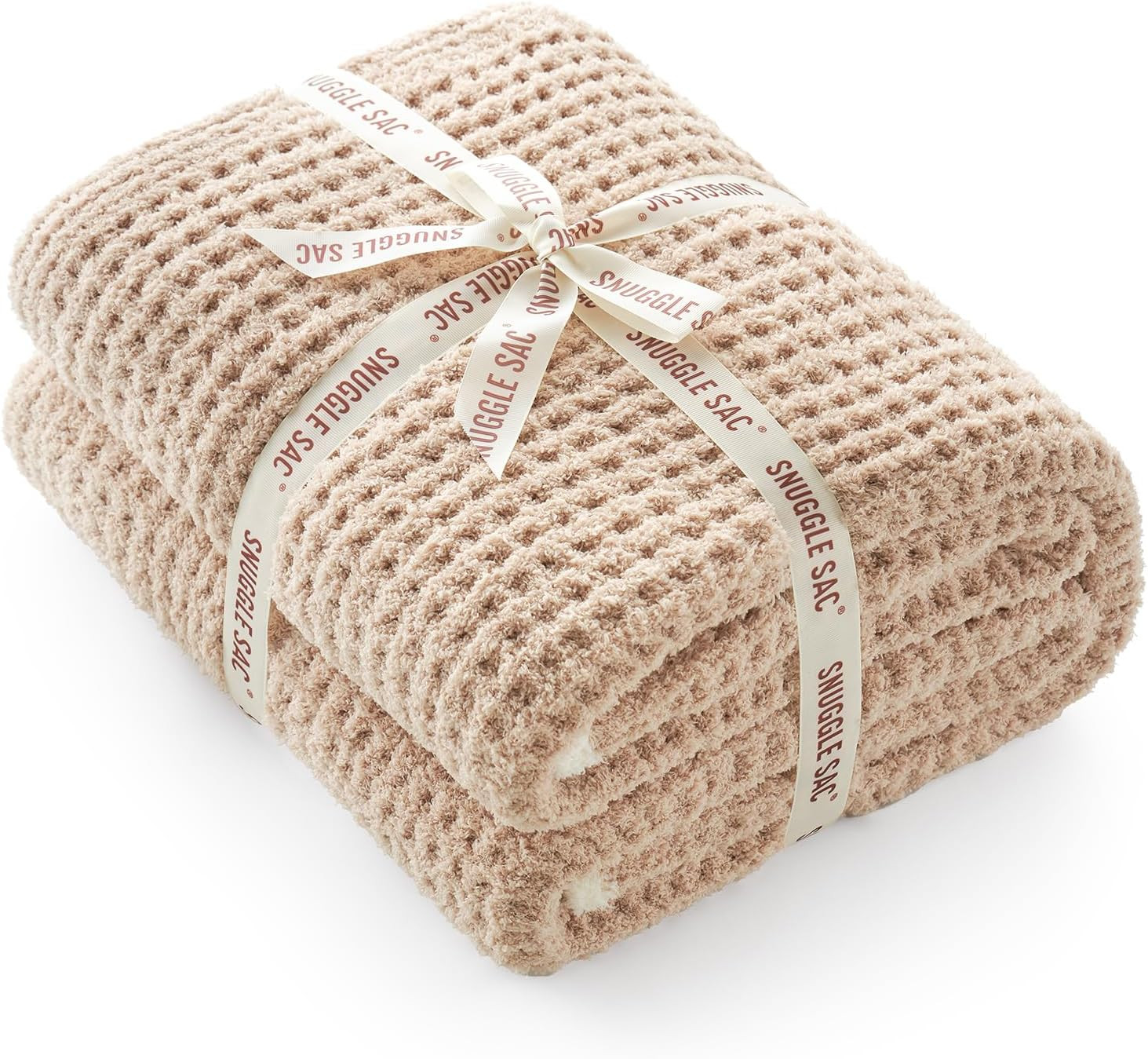 Snuggle Sac Waffle Throw Blanket for Couch Bed Sofa 50x60 inches, Reversible Beige Blanket Microf... | Amazon (US)
