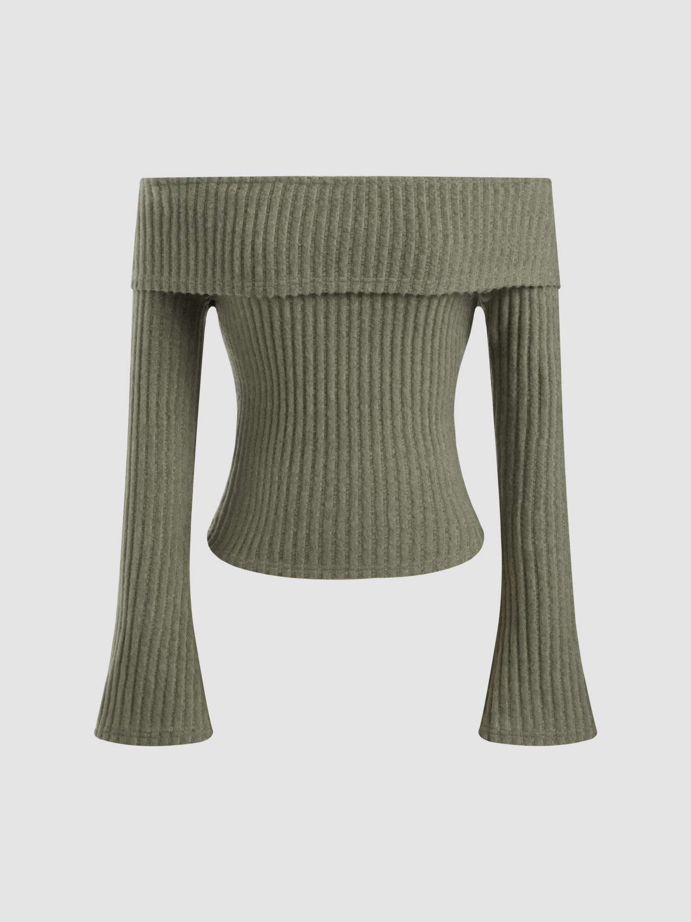 City Chic Knit Fabric Off-shoulder Solid Long Sleeve Top For Daily Casual Coffee Shop Work | Cider