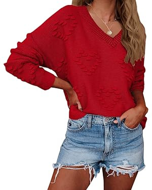 Tutorutor Womens Cute Heart Love Print Valentine Sweater Tops Oversized Crew Neck Dot Ball Loose ... | Amazon (US)