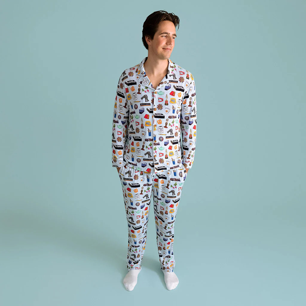 Dunder Mifflin Blue Long Sleeve Luxe Men's Pajamas | The Office | Posh Peanut