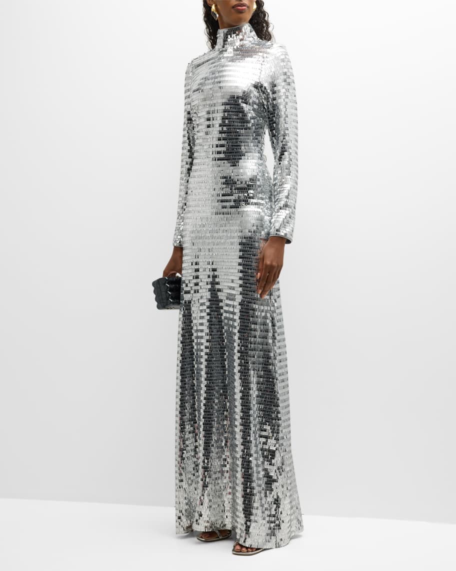 Sequin Sculpty High-Collar Maxi Dress | Neiman Marcus