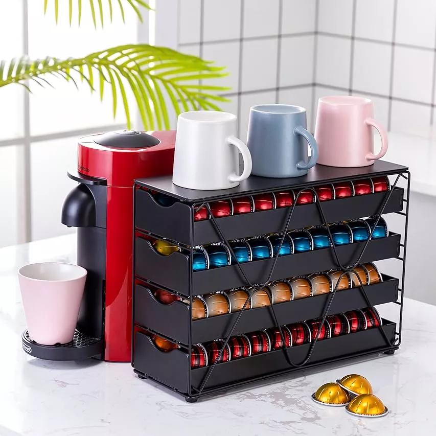 Decobros Crystal Tempered Glass Nespresso Vertuoline Storage Drawer Holder for