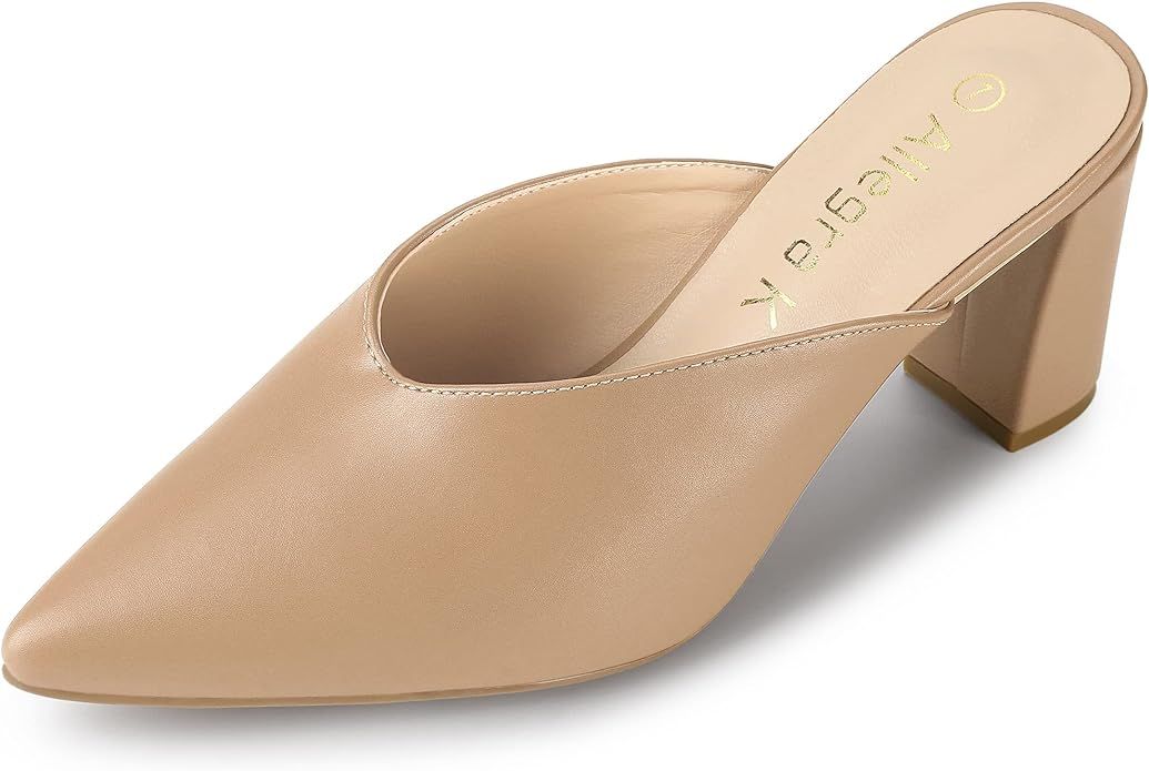 Allegra K Women's Pointed Toe Chunky Heels Slides Mules | Amazon (US)