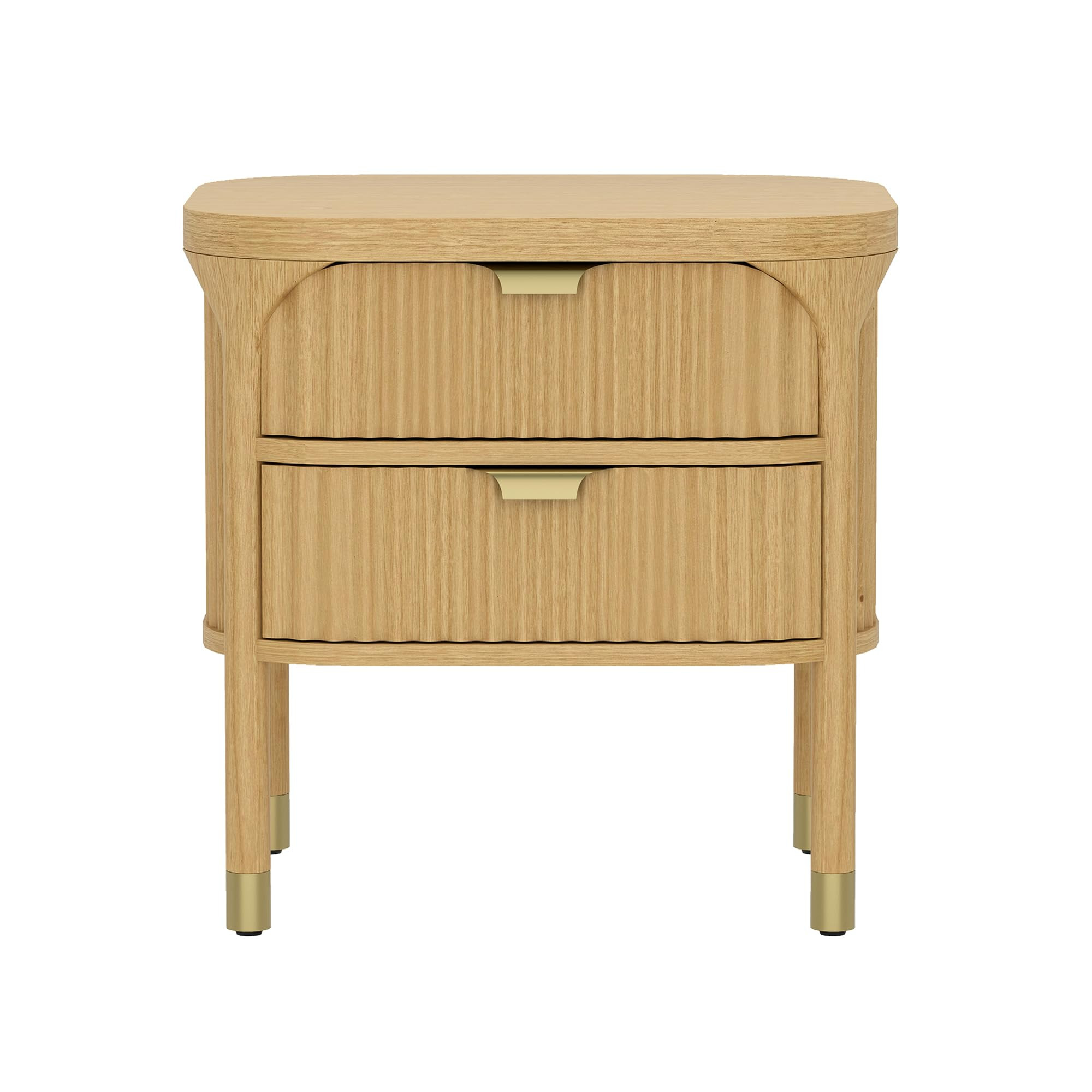 Manhattan Comfort Park 24" Contemporary Nightstand, 2-Drawer Fully Assembled Rubberwood Side Table with Fluted Fronts, Soft-Close Drawers, Durable Bedside Storage, Natural | Amazon (US)