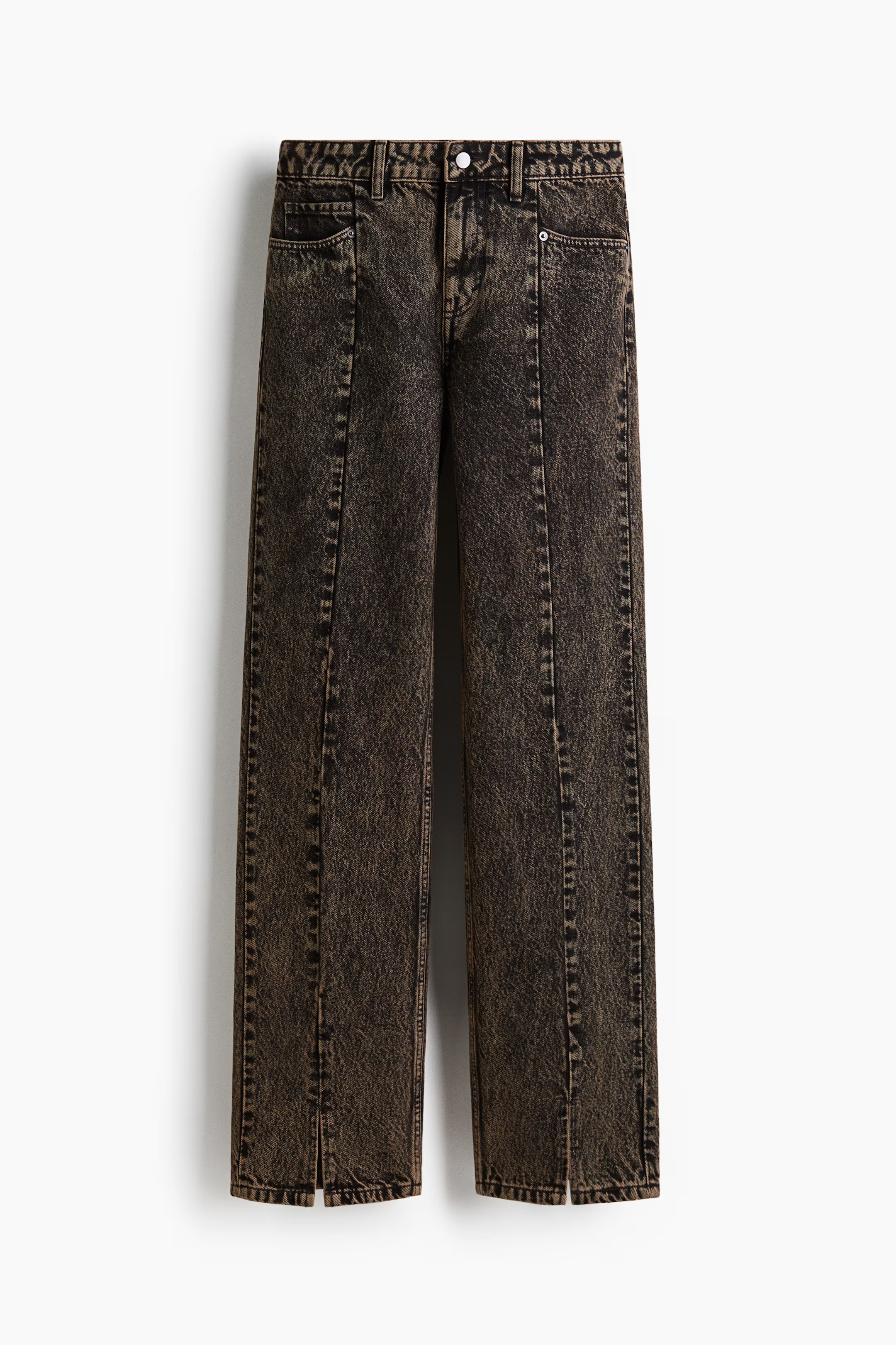Slit-hem jeans - Dark brown/Washed out - Ladies | H&M GB | H&M (UK, MY, IN, SG, PH, TW, HK)