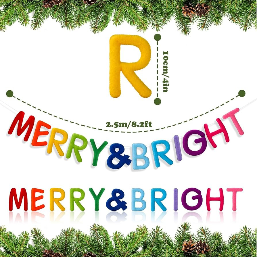 Merry & Bright Felt Banner Christmas Reusable Rainbow Garland Holiday Bunting Garland For Xmas Wi... | Amazon (US)