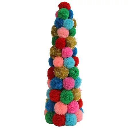 19.25" Multi-Color Bohemian Wool Pom Pom Christmas Cone Tree | Walmart (US)