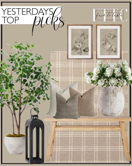 Yesterday’s Top Picks. Follow @farmtotablecreations on Instagram for more inspiration.

Cottonwood Hand Woven Plaid Wool/Cotton Area Rug - Threshold designed with Studio McGee. 72" Artificial Ficus Tree - Threshold. Thatcher Wood Bench. Lollo Rossa | Gray Pillow Cover. Serene Pillow Cover Set. Weathered Handcrafted Terracotta Vases. 25" Faux Snowball Flower in Cream/Green, Real Touch Flowers, Faux Botanicals. Antique Neutral Floral Print SET of Two | Vintage Muted Art | Digital PRINTABLE North Prints. Cast Aluminum Outdoor Lantern Candle Holder Black. Target Circle Week. Target Home Finds  

#LTKfindsunder50 #LTKxTarget #LTKhome