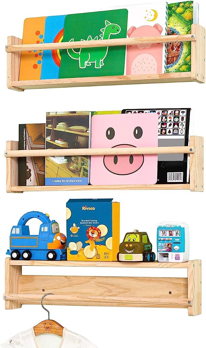 MBYD 24 Inch Nursery Shelves 3 Same Dimensions Floating Wall Nursery Book Shelves Natural Wooden ... | Amazon (US)