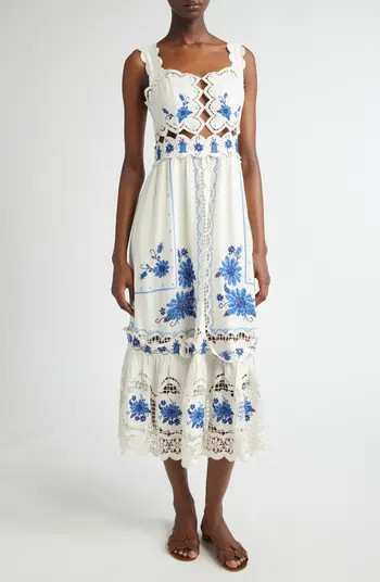 Richilieu Embroidered Linen Blend Midi Sundress | Nordstrom