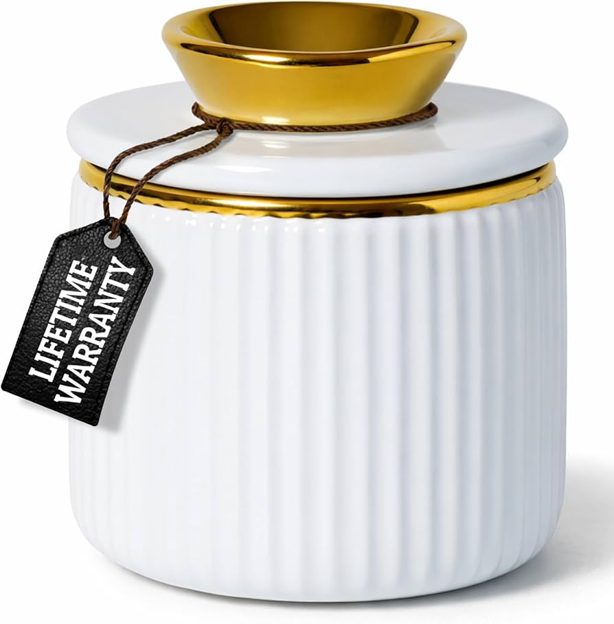 Butter Dish with Lid for Countertop – White and Gold Ceramic French Butter Crock, Airtight Wate... | Amazon (US)
