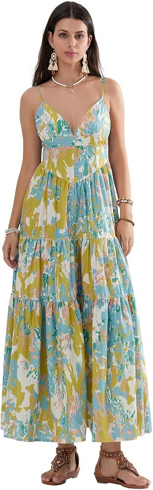 Women's Spaghetti Strap Floral Split Dress Sexy Sleeveless Going Out Cami Midi Dress Bodycon Part... | Amazon (US)