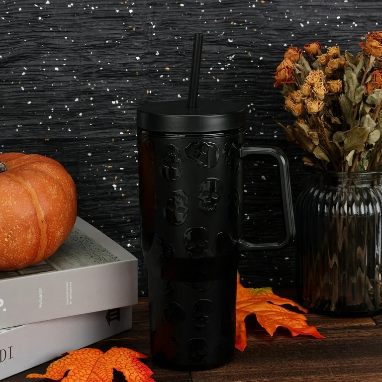 Way to Celebrate Halloween 30 oz Plastic Double Wall Insulated Embossed Skull Tumbler with Straw ... | Walmart (US)