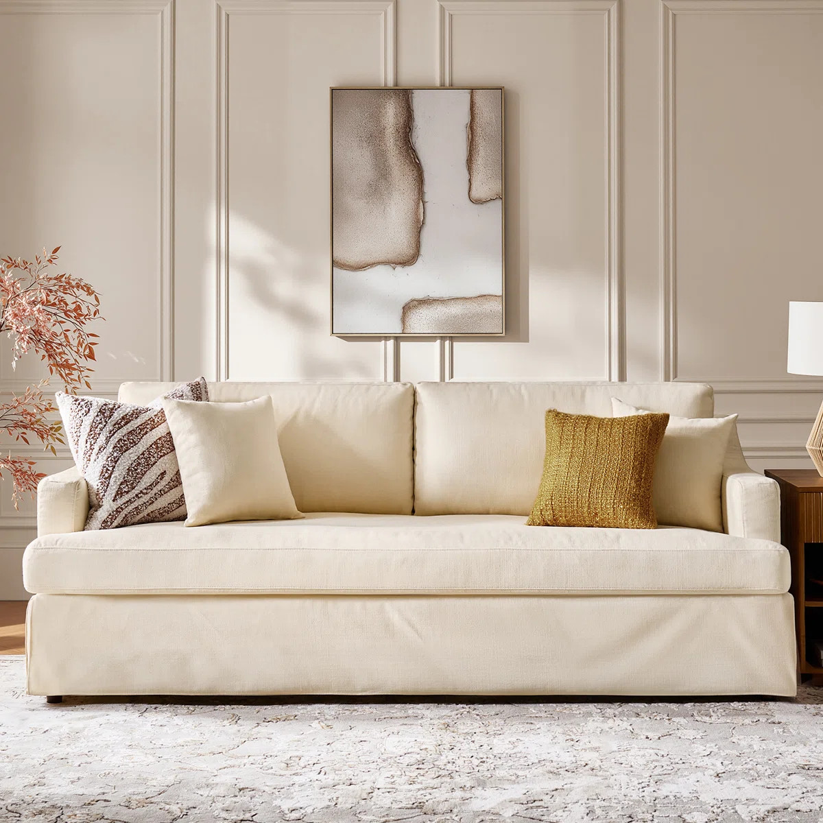 Raimund 88" Farmhouse Fully Assembled Square Arm  Slipcovered Sofa With Down Blend Fill | Wayfair North America