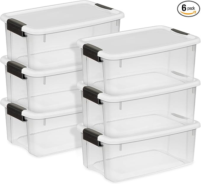 Sterilite 6-Pack Ultra Latching Box, Storage Bins with Lids, Clear Plastic, 18 Quart - Heavy-Duty... | Amazon (US)
