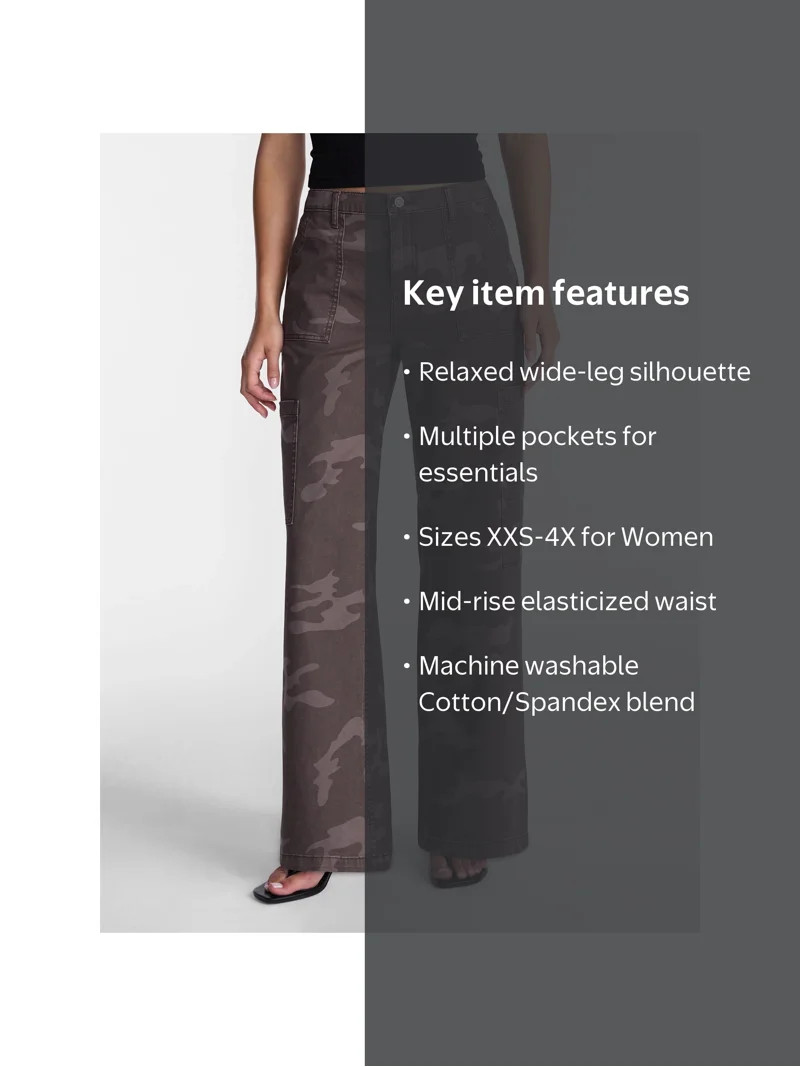 No Boundaries Wide Leg Cargo Pants, 31.5" Inseam, Women's and Women's Plus XXS-4X | Walmart (US)