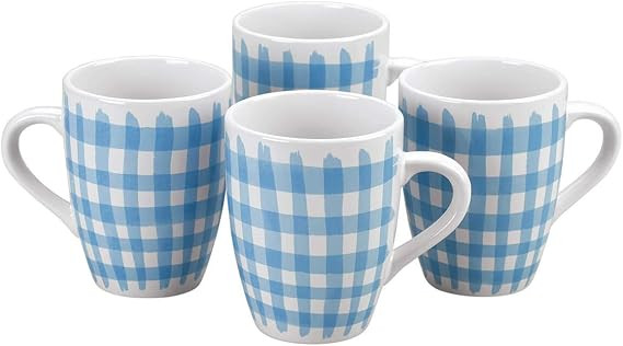 Fox Valley Traders Blue Gingham Check Stoneware Mugs by William Roberts - Set of 4. Handpainted L... | Amazon (US)